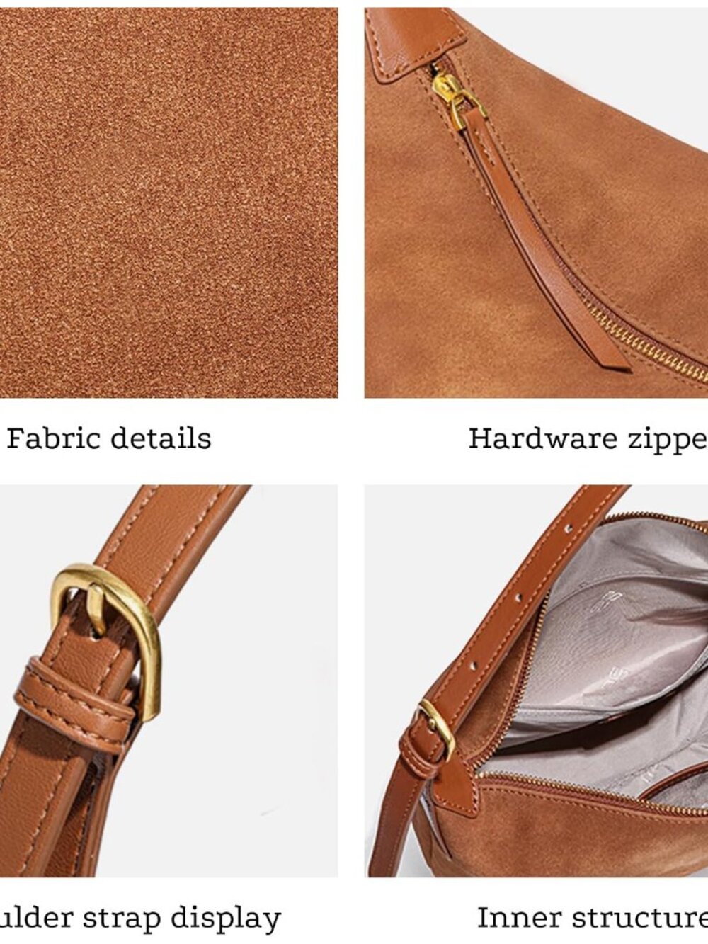 Suede Hobo Bag For Women,Vintage Shoulder Crossbody Purse,Fause Suede Handbag 2 - Picture 7 of 7